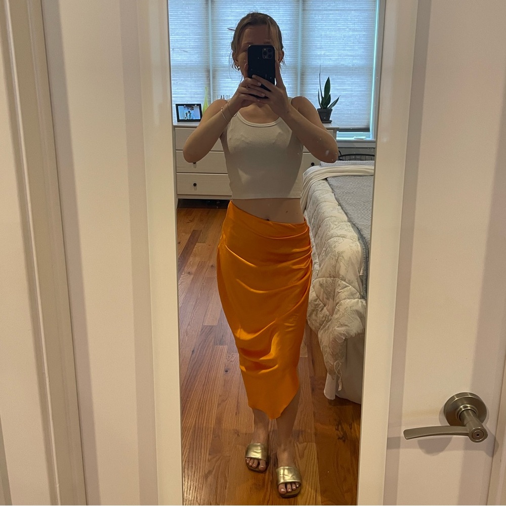 Lush Orange Asymmetrical Wrap Midi Skirt